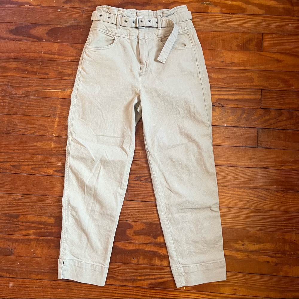 Beige High-Waisted Straight leg Utility pants